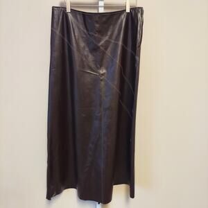 Vtg Who's There Brown Faux Leather Maxi Skirt Size 11 M Grunge Y2K Zip Side